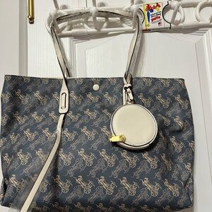 Chic Designer Blue and Cream Tote Bag by East Corner